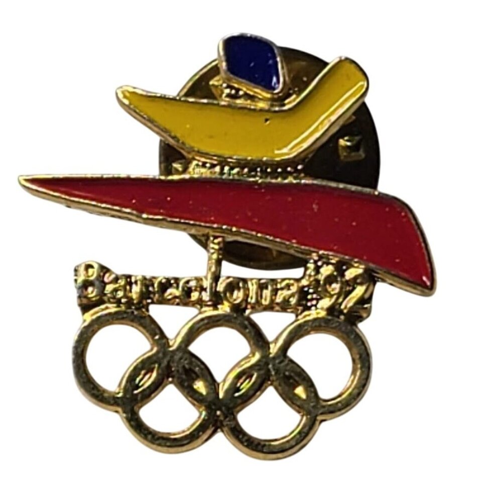 Barcelona Spain 1992 Olympic Games Logo Pin Blue Yellow Red From JcPenney Set